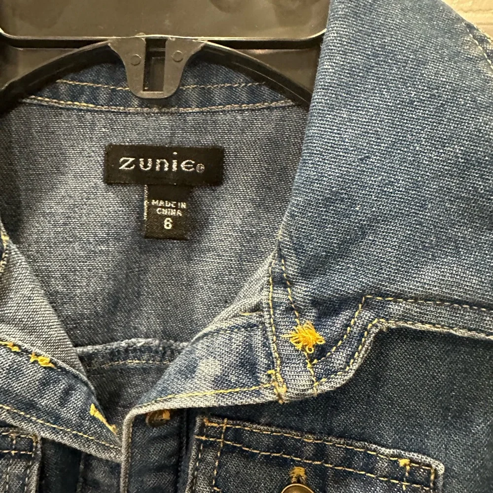 Zunie denim and white tulle with gold accents party dress - size 6 - Picture 4 of 6